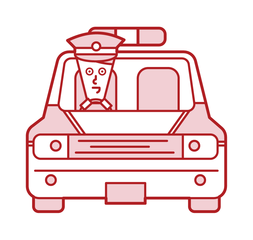 Illustration of Korean police car and police officer (male)
