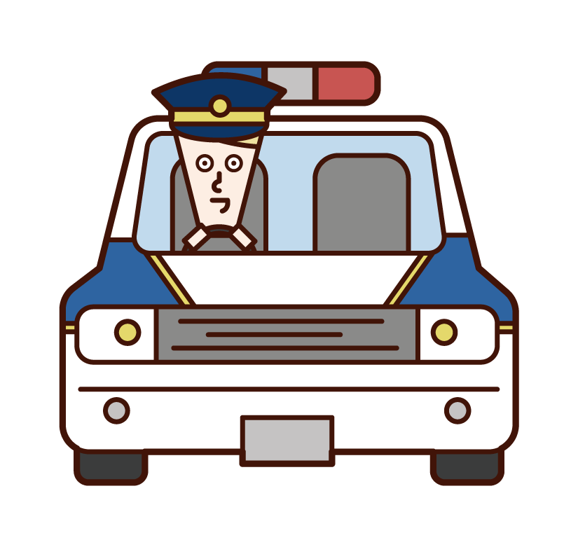 韓国のパトカーと警察官（男性）のイラスト