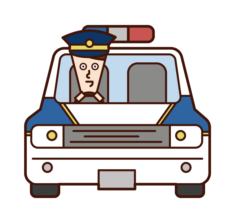 Illustration of Korean police car and police officer (male)