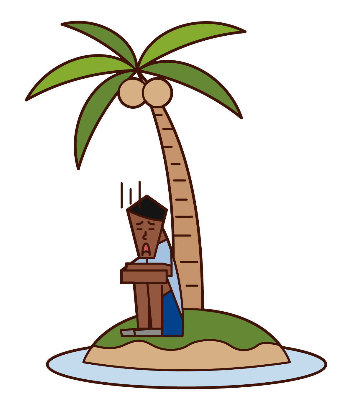 Illustration of a man who arrived at a deserted island in distress