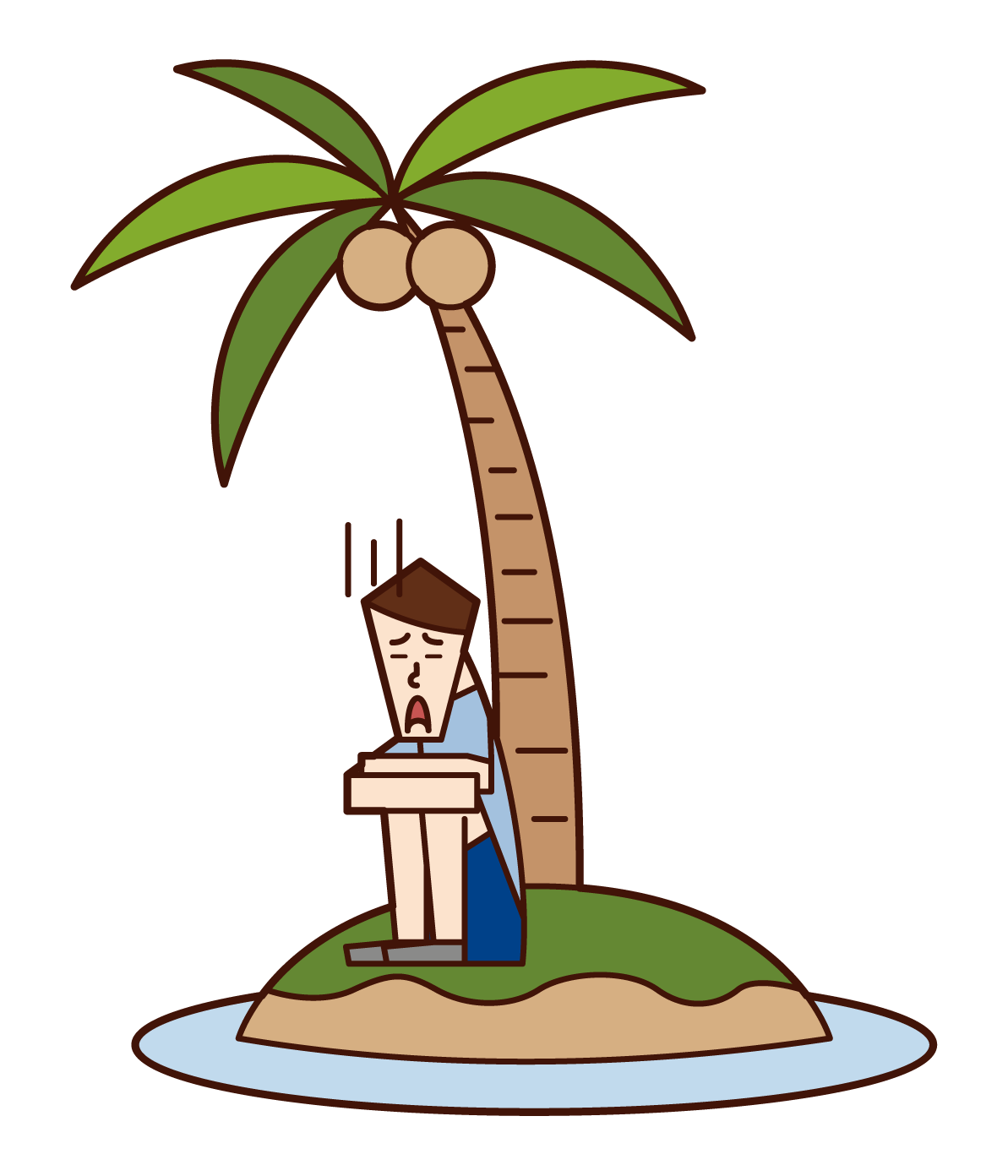Illustration of a man who arrived at a deserted island in distress