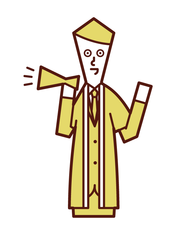 Illustration of a salesperson (male) wearing a coat