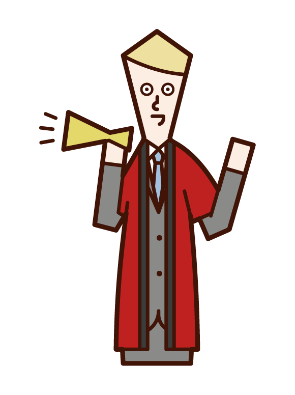 Illustration of a salesperson (male) wearing a coat