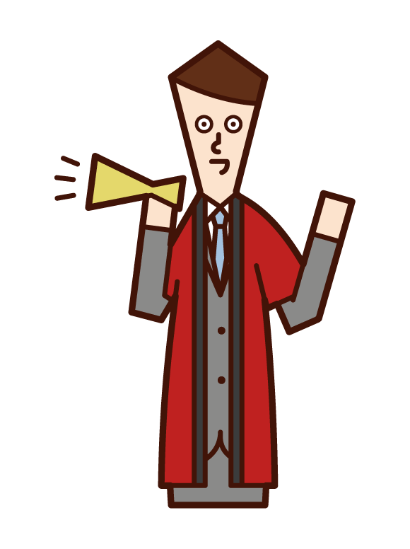 Illustration of a salesperson (male) wearing a coat