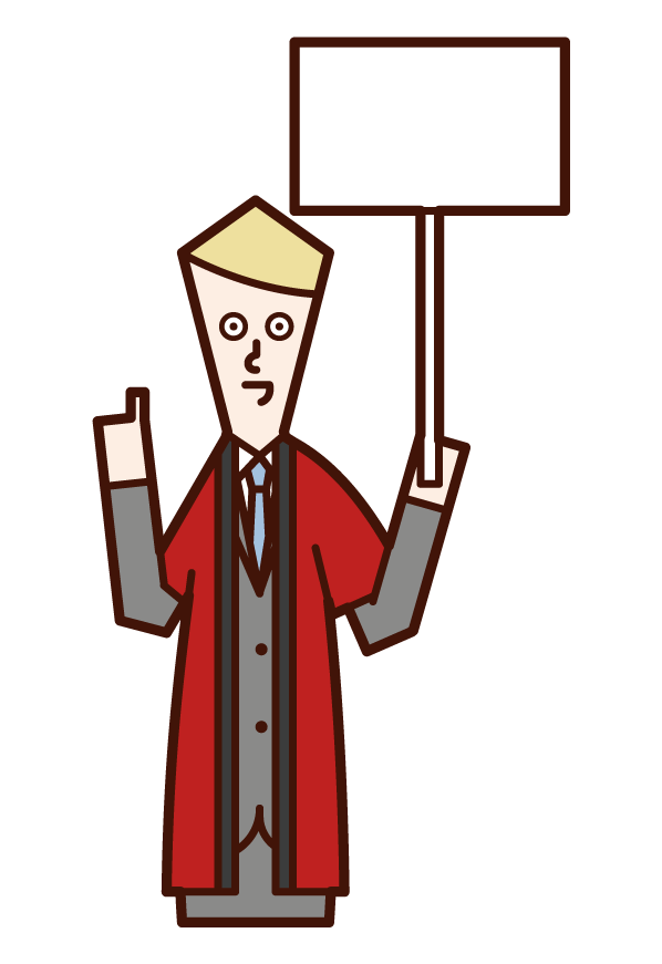 Illustration of a salesperson (male) wearing a coat