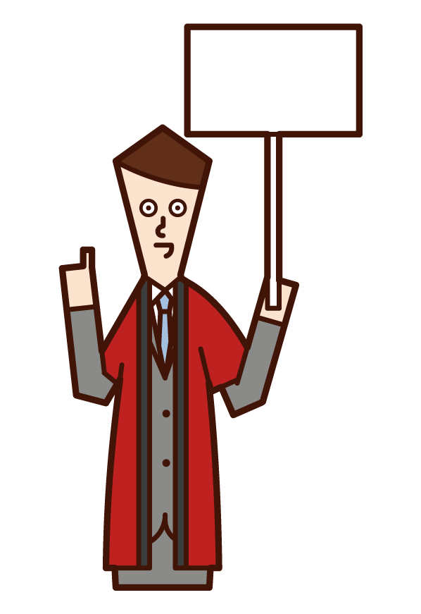 Illustration of a salesperson (male) wearing a coat