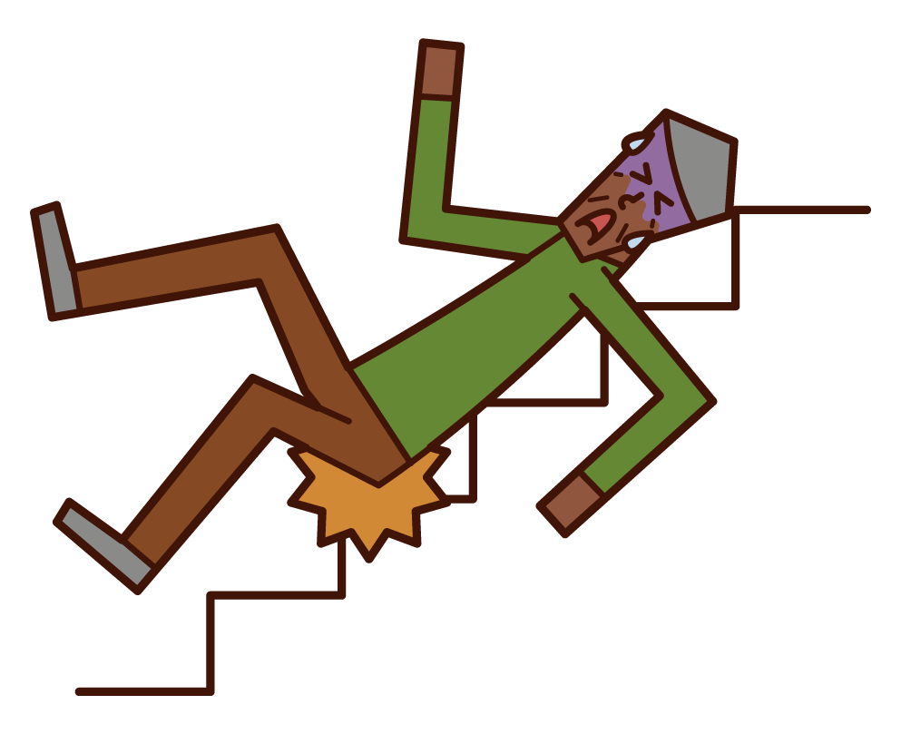 階段から滑り落ちる人（おじいさん）のイラスト