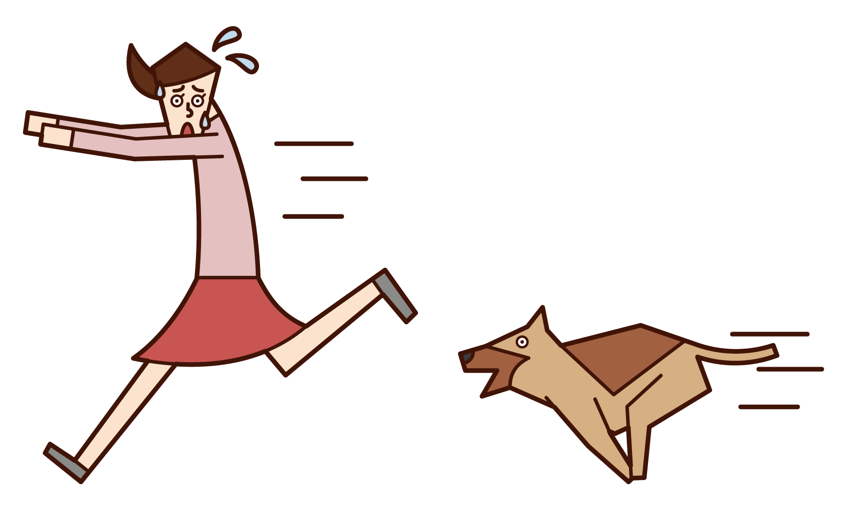 Illustration of a woman who runs away after being chased by a dog