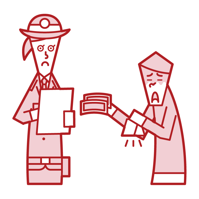 Illustration of a man paying a fine to a police officer