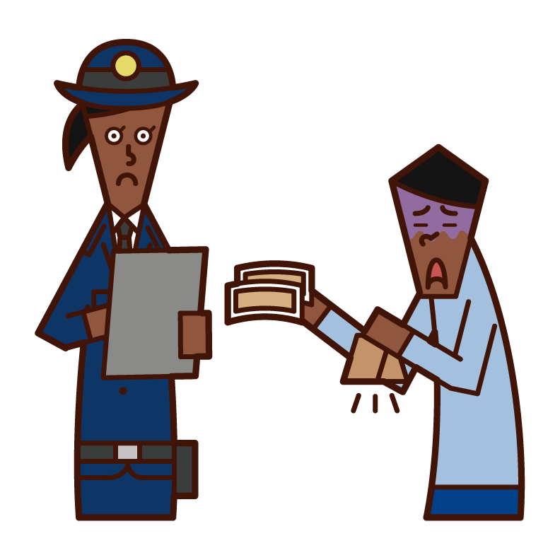 Illustration of a man paying a fine to a police officer