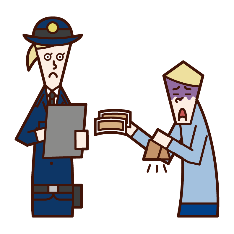 警察官に罰金を支払う人（男性）のイラスト
