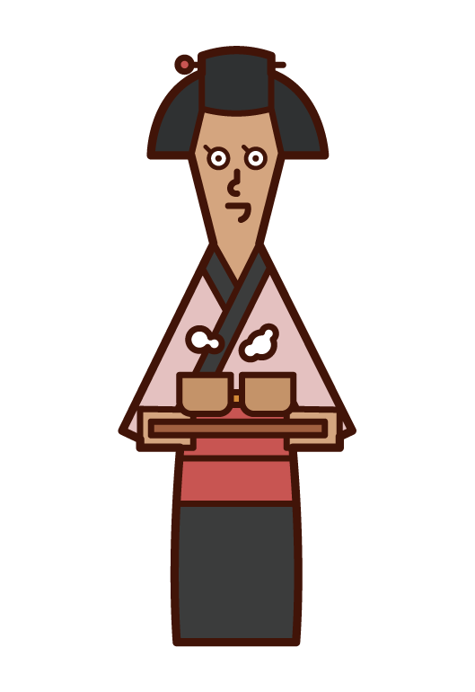 Illustration of a female clerk at ochaya