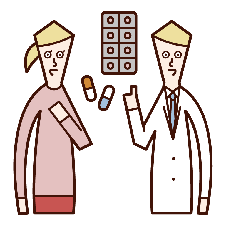 開藥的醫生和藥劑師（男性）的插圖