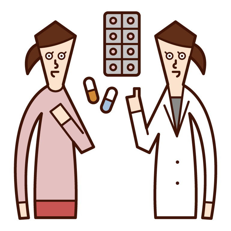 약을 처방하는 의사와 약사 (여성)의 그림