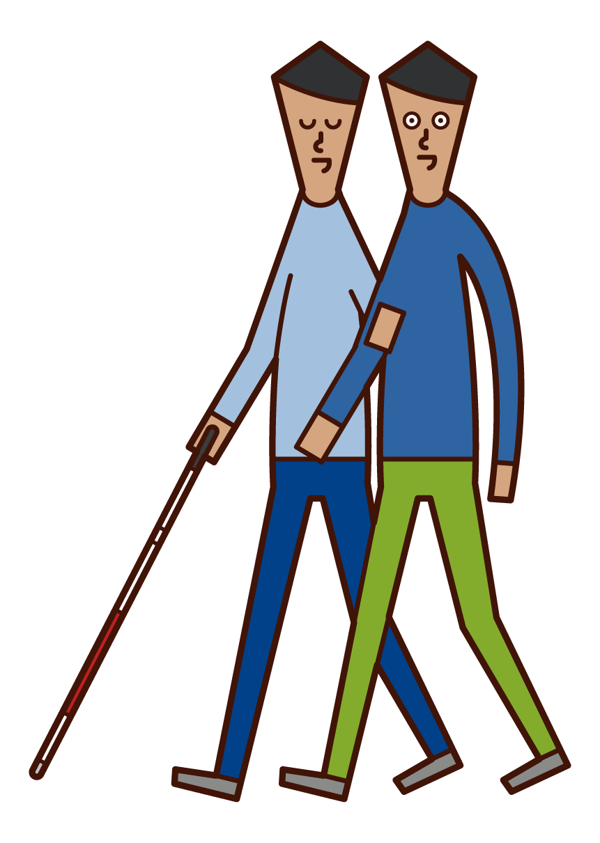 시각 장애인과의 친밀한 접촉을 위한 남성 일러스트레이션