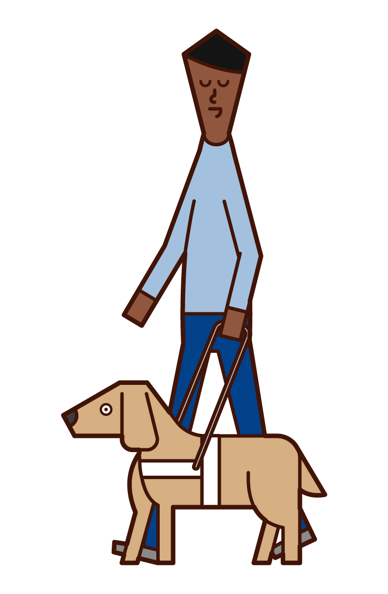 盲人（男性）與導盲犬行走的插圖