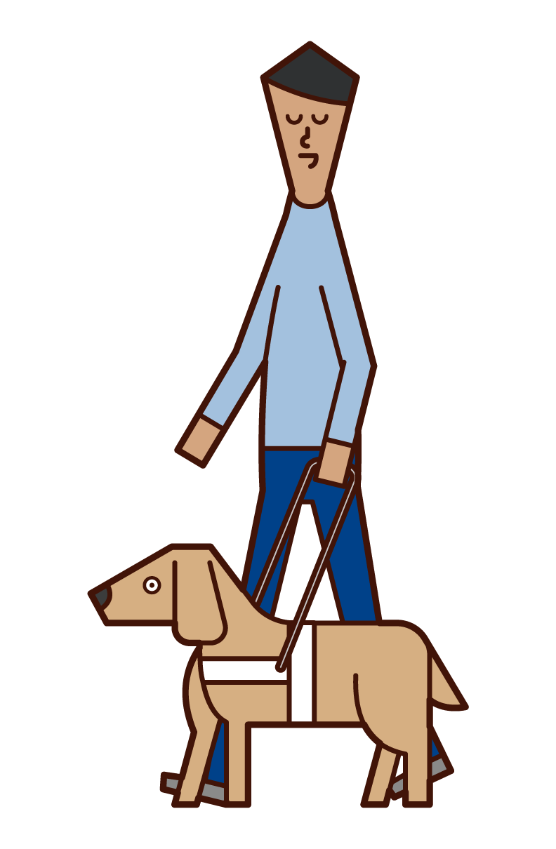 盲導犬と歩く視覚障がい者（男性）のイラスト