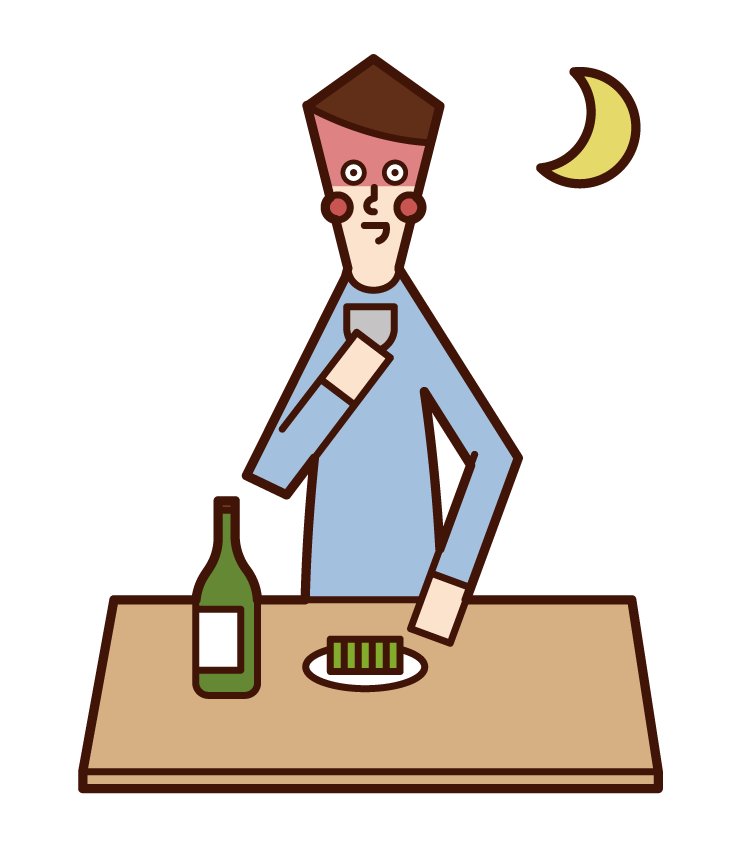 Illustration of a man drinking in the evening