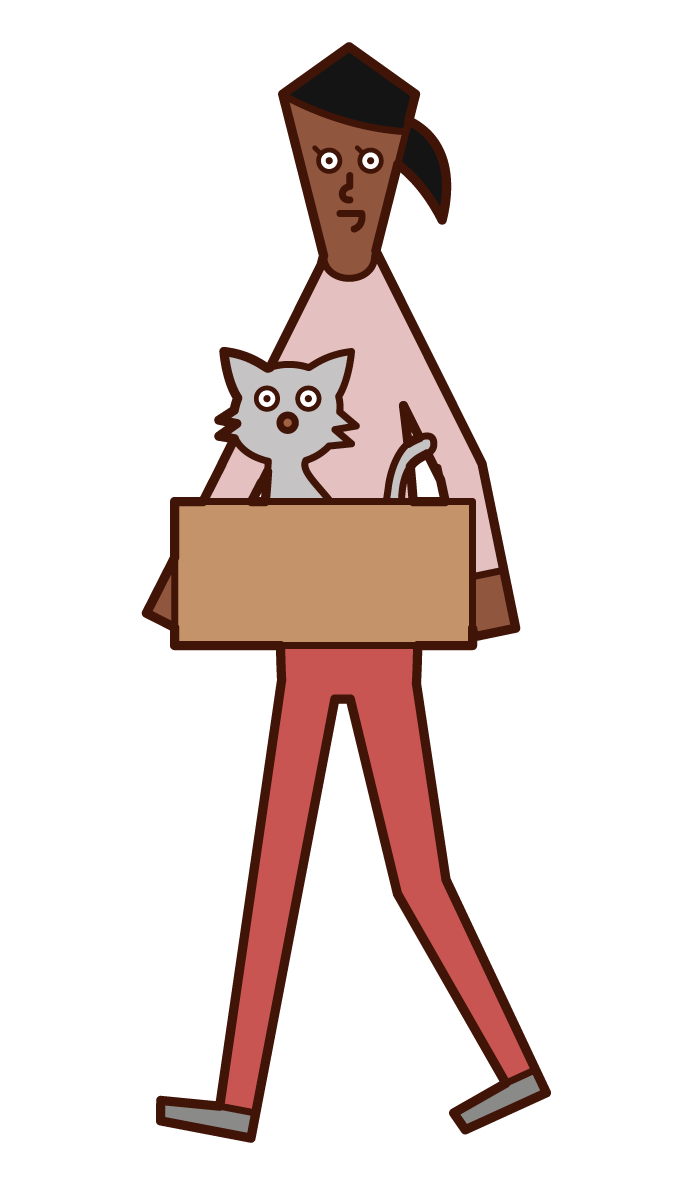 Illustration of a woman taking a discarded cat home