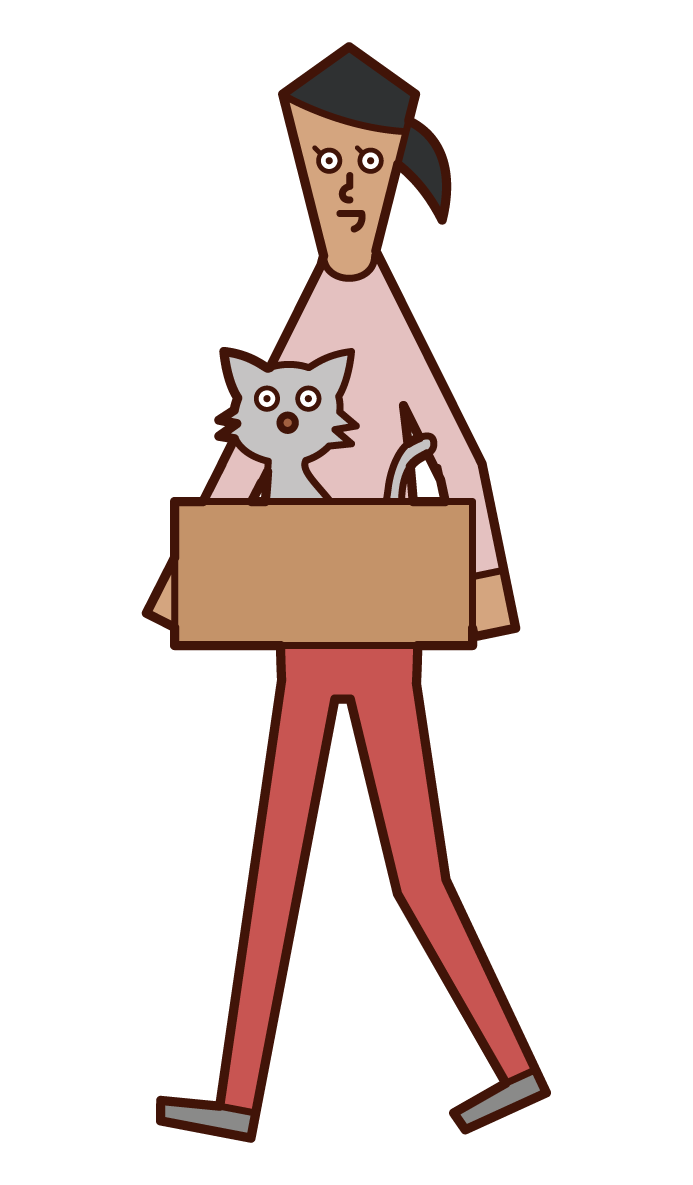 捨て猫を持ち帰る人（女性）のイラスト