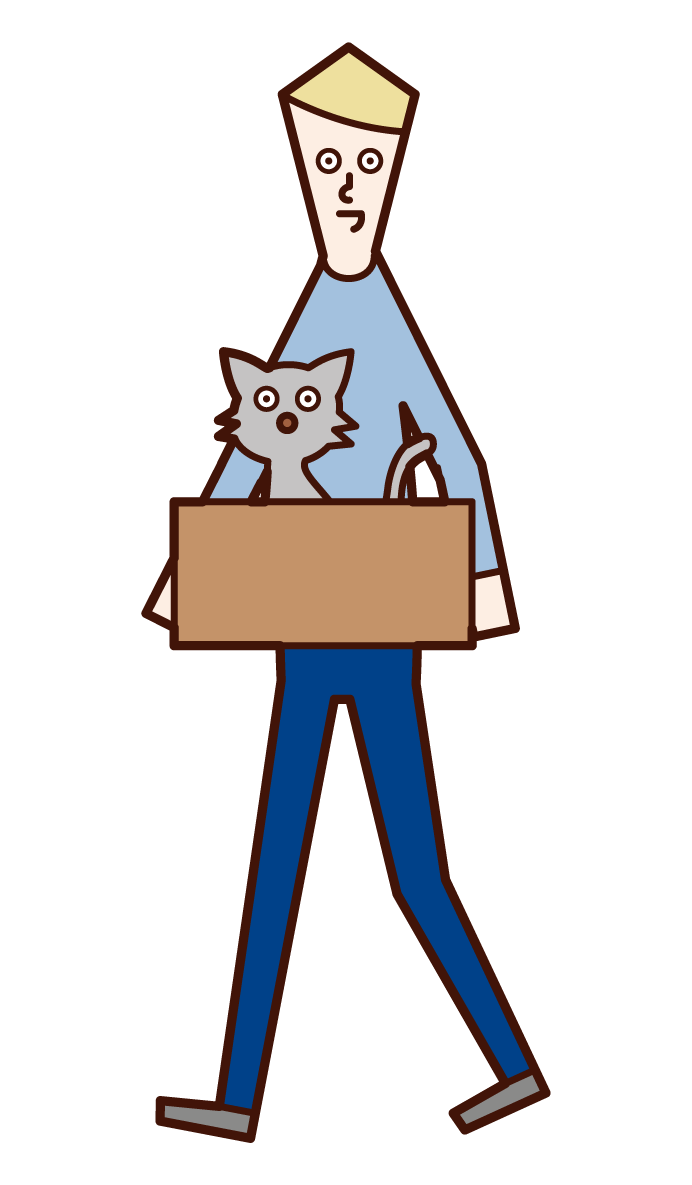 Illustration of a man (male) taking a discarded cat home