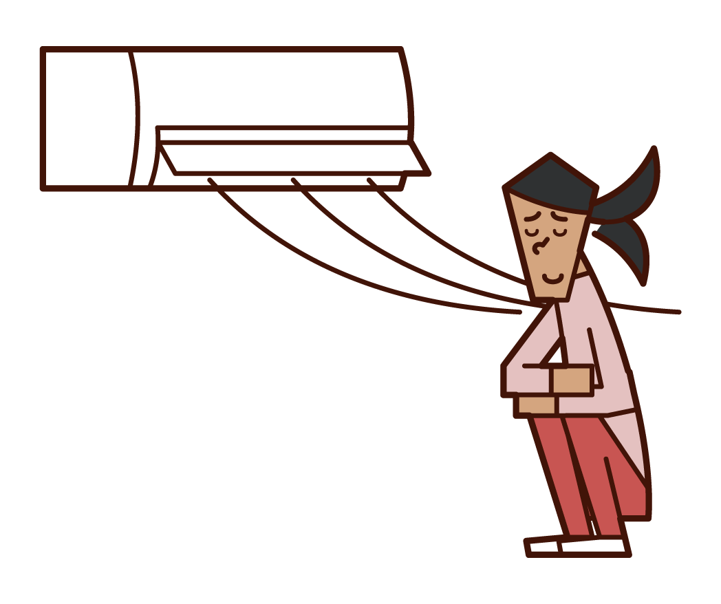 Illustration of a woman cooling down in the air conditioner wind