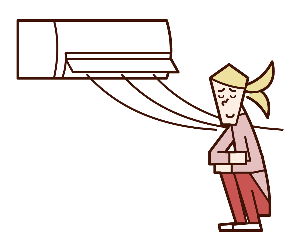 Illustration of a woman cooling down in the air conditioner wind