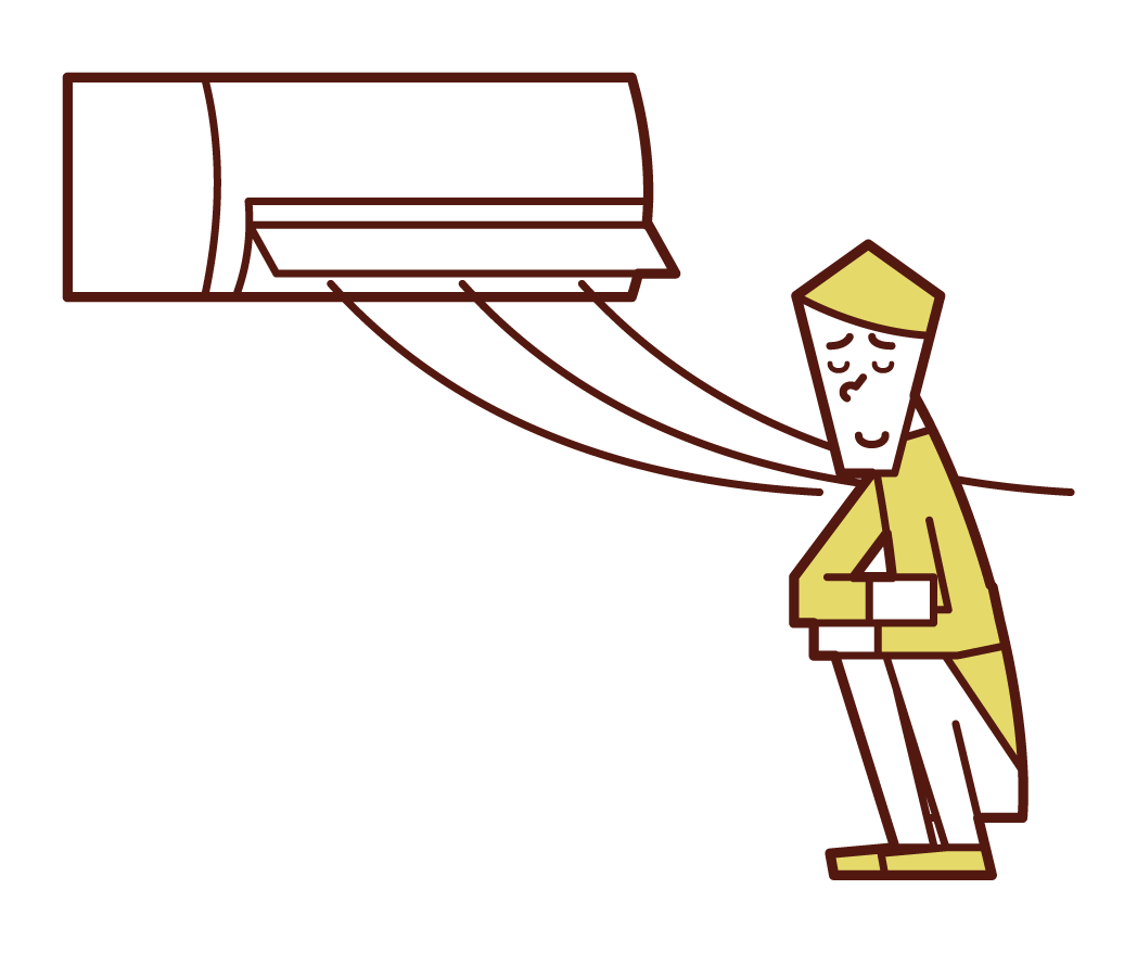 Illustration of a man cooling down in the air conditioner wind