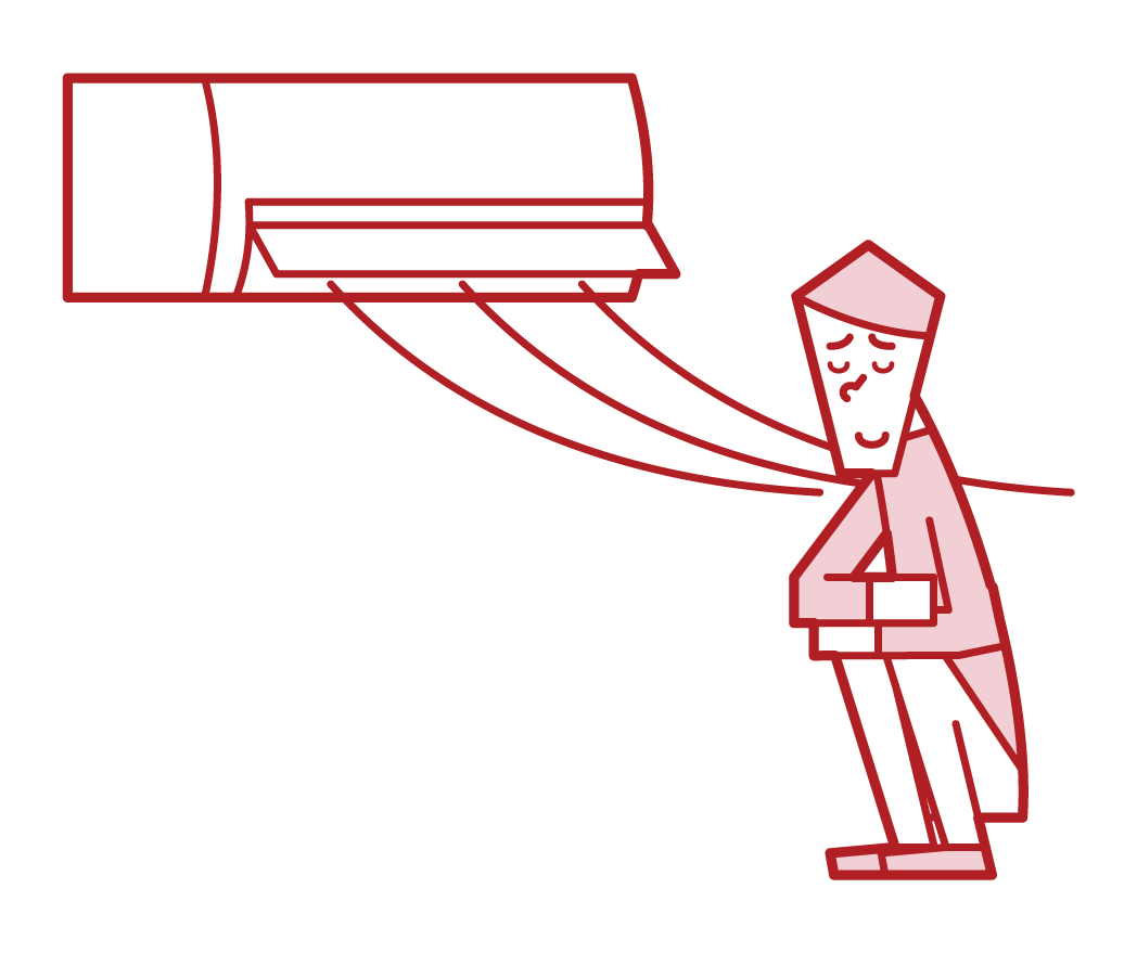 Illustration of a man cooling down in the air conditioner wind