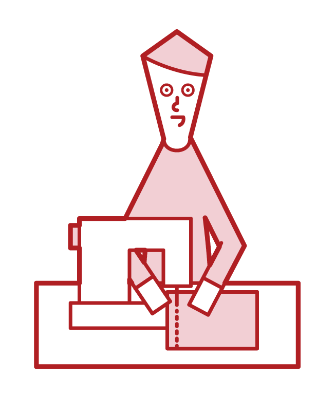 Illustration of a man using a sewing machine