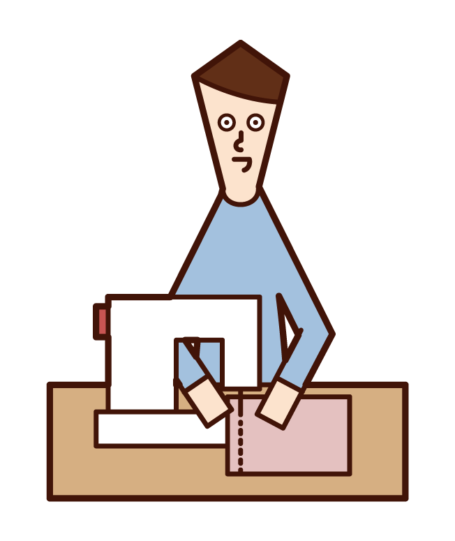 Illustration of a man using a sewing machine