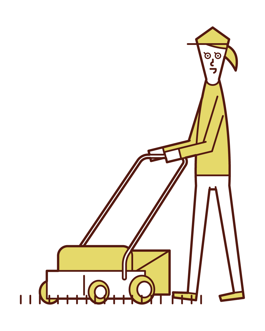 Illustration of a woman using a lawnmower