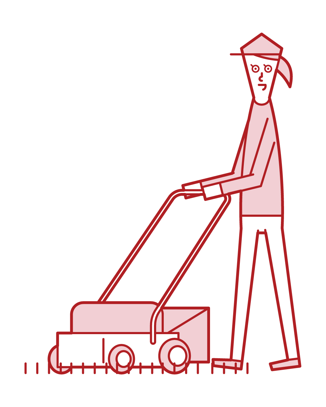 Illustration of a woman using a lawnmower