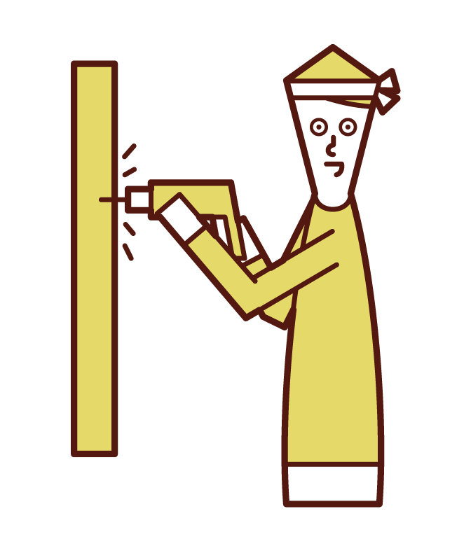 Illustration of a man drilling a hole in a wall with a drill