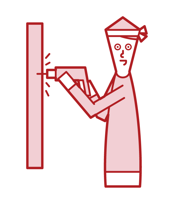 Illustration of a man drilling a hole in a wall with a drill