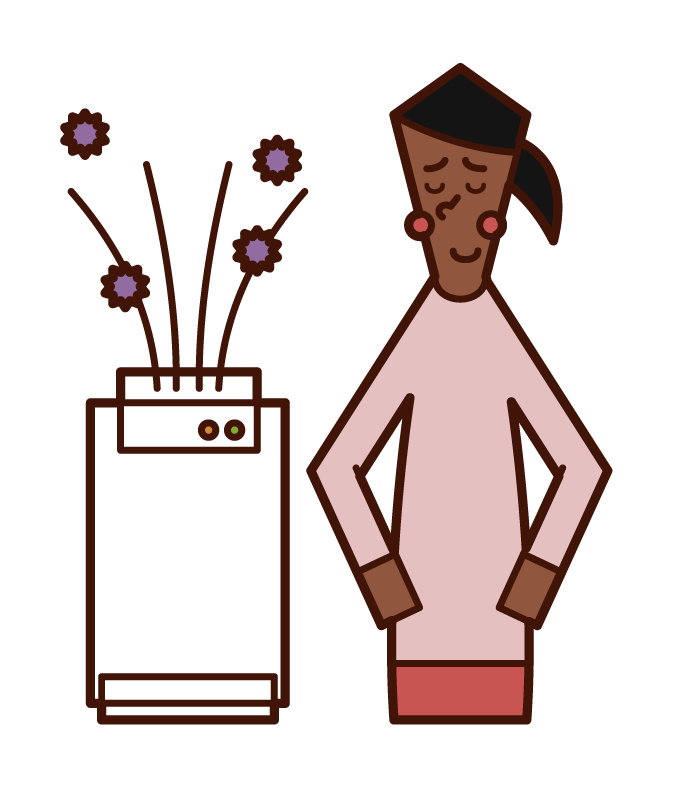 Illustration of a woman using an air purifier