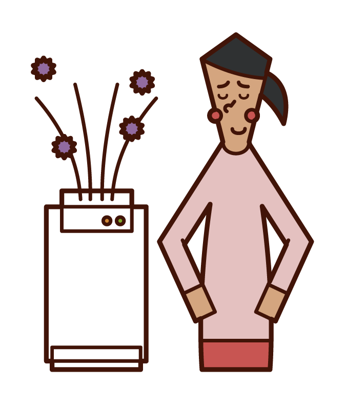 Illustration of a woman using an air purifier