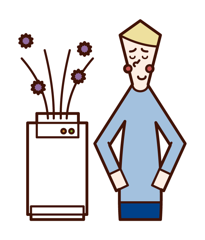 Illustration of a man using an air purifier