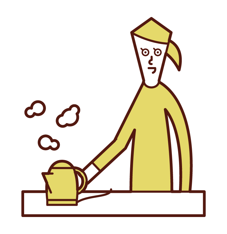 Illustration of a woman boiling water in an electric kettle