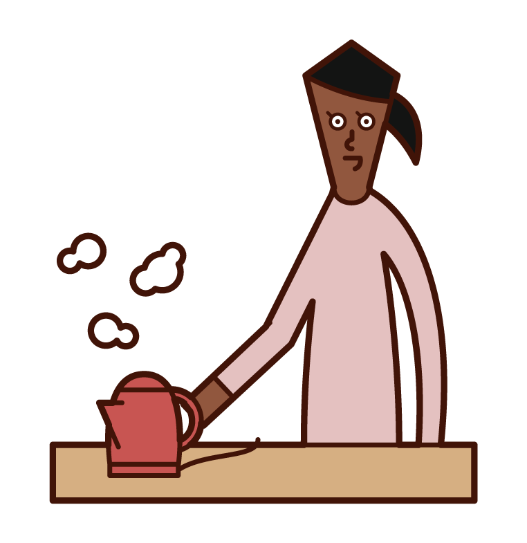 Illustration of a woman boiling water in an electric kettle