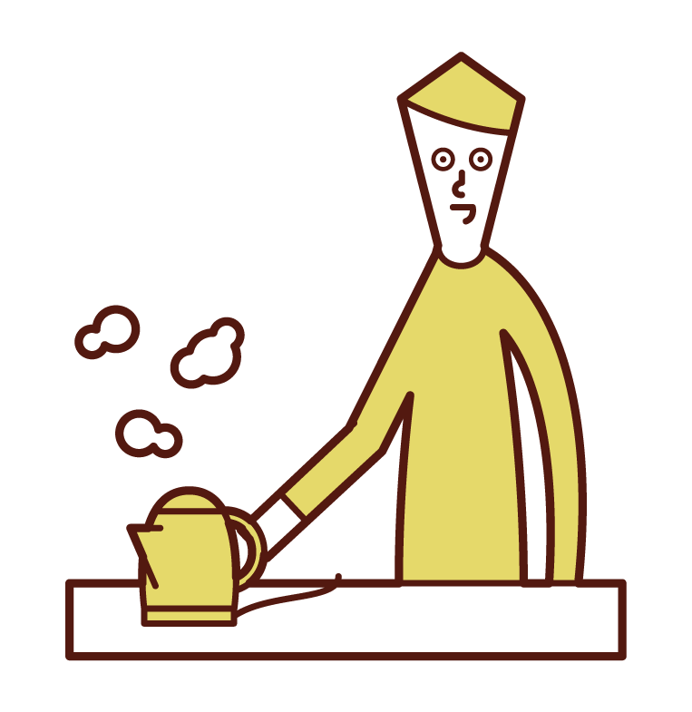 Illustration of a man boiling water in an electric kettle