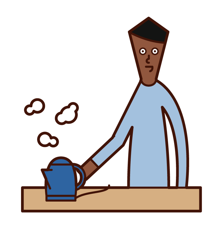 Illustration of a man boiling water in an electric kettle