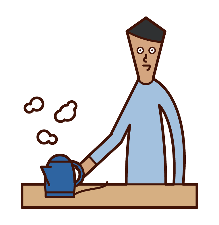 전기 주전자로 끓이는 사람 (남성)의 그림