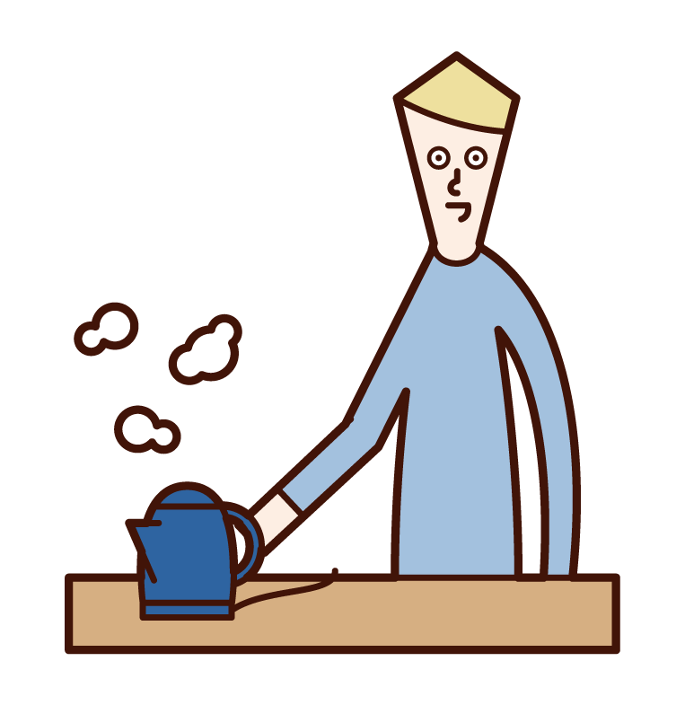 전기 주전자로 끓이는 사람 (남성)의 그림