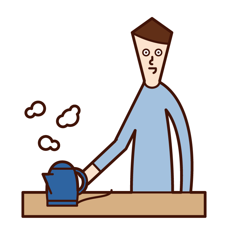 Illustration of a man boiling water in an electric kettle