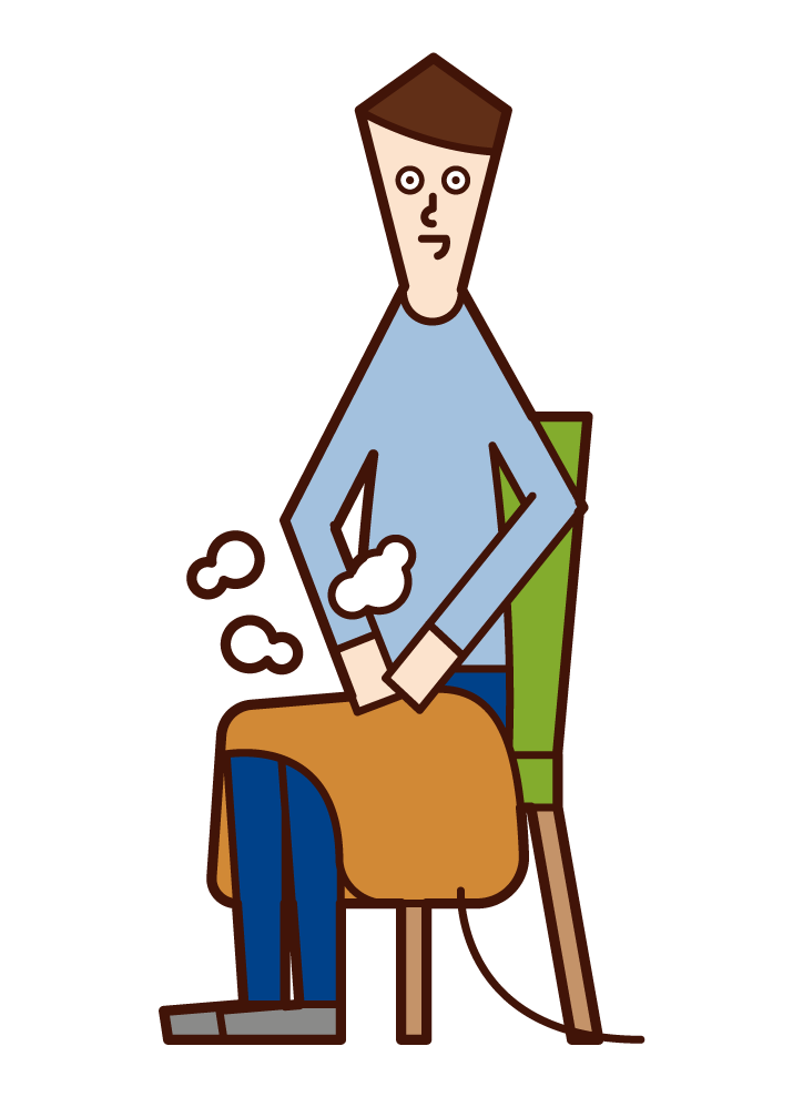 Illustration of a man (male) wearing an electric blanket on his lap