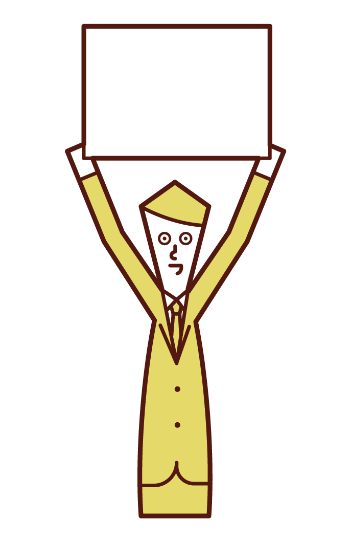 Illustration of a man holding up a message board