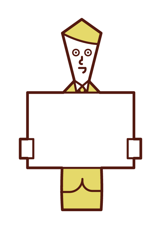 Illustration of a man holding up a message board