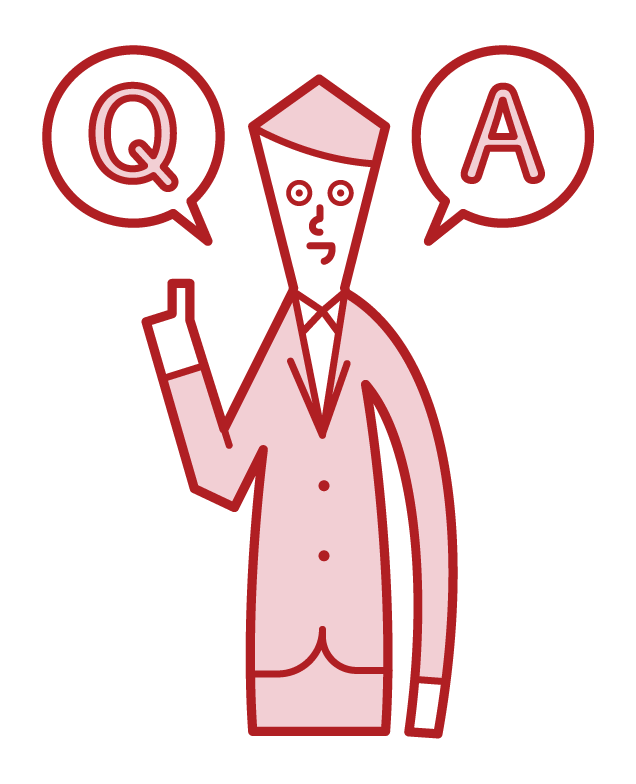 Illustration of a person answering a question or a person (male) who gives a quiz