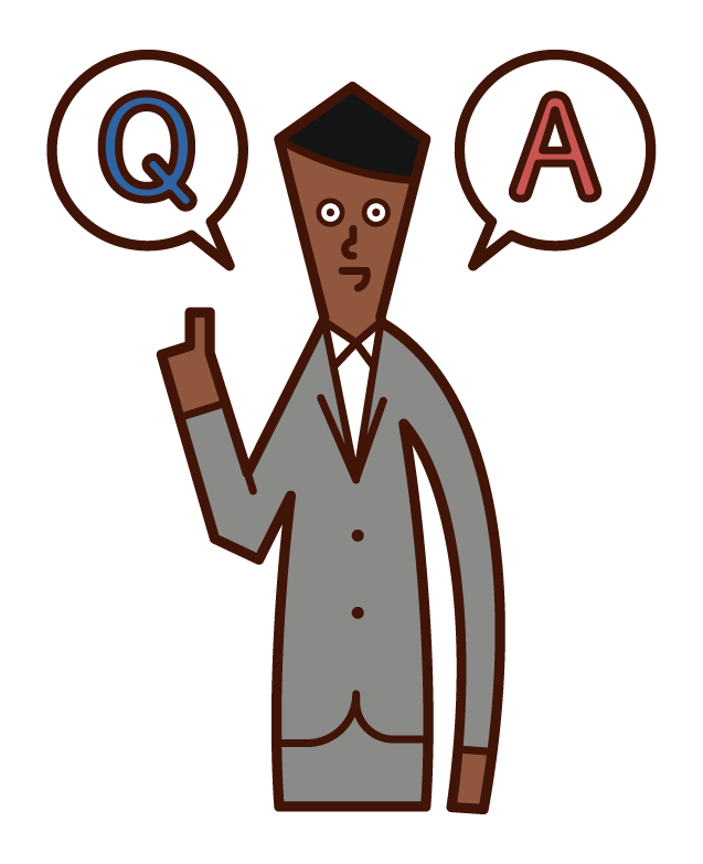 Illustration of a person answering a question or a person (male) who gives a quiz